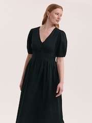 Finery Black Addison Cotton Button Through Midi Dress - Image 3 of 4