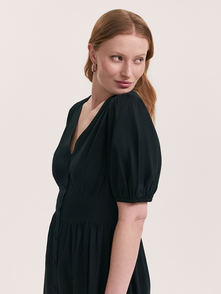 Finery Black Addison Cotton Button Through Midi Dress - Image 4 of 4