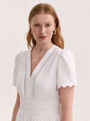 Finery White Wren Cotton Ric Rac Detail Tiered Midi Dress - Image 3 of 4