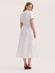 Finery White Wren Cotton Ric Rac Detail Tiered Midi Dress - Image 4 of 4