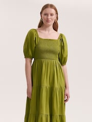 Finery Green Melody Cotton Shirred Midi Dress - Image 2 of 4