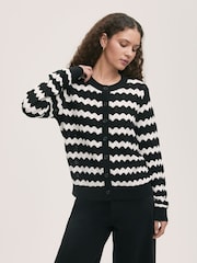 Finery Black Velma Striped Long Sleeve Cardigan - Image 1 of 4
