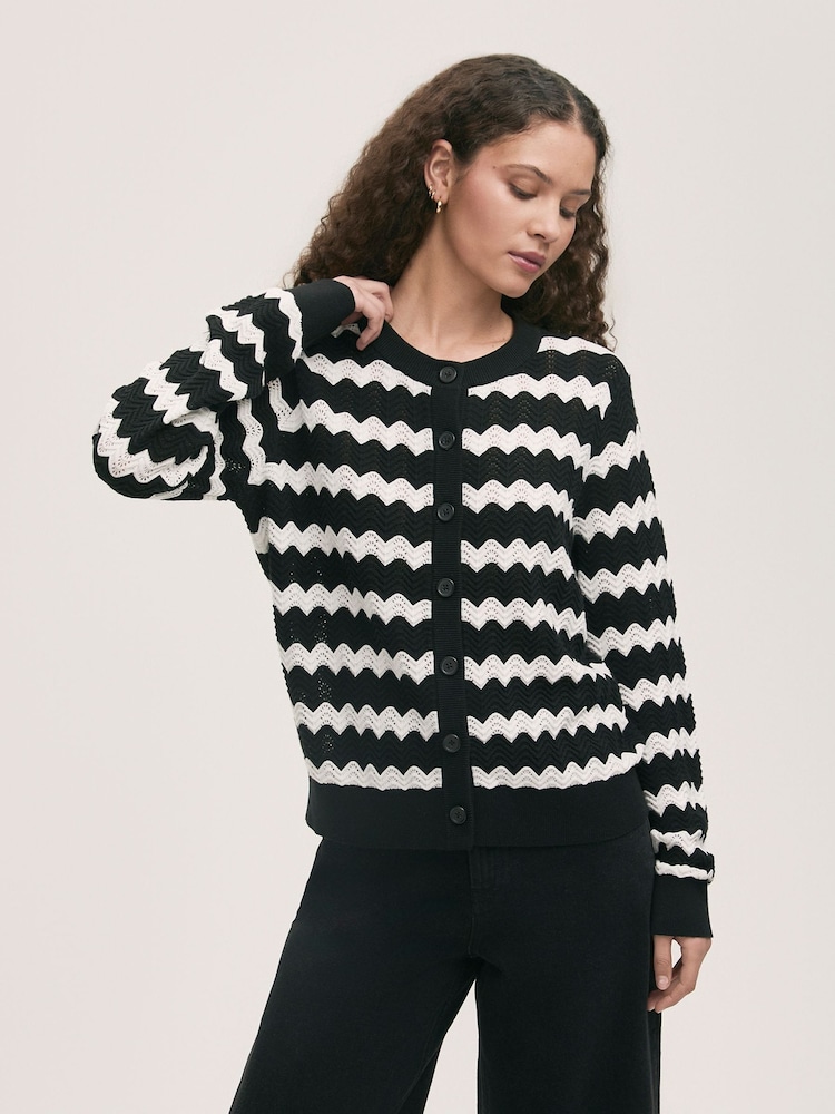 Finery Black Velma Striped Long Sleeve Cardigan - Image 1 of 4