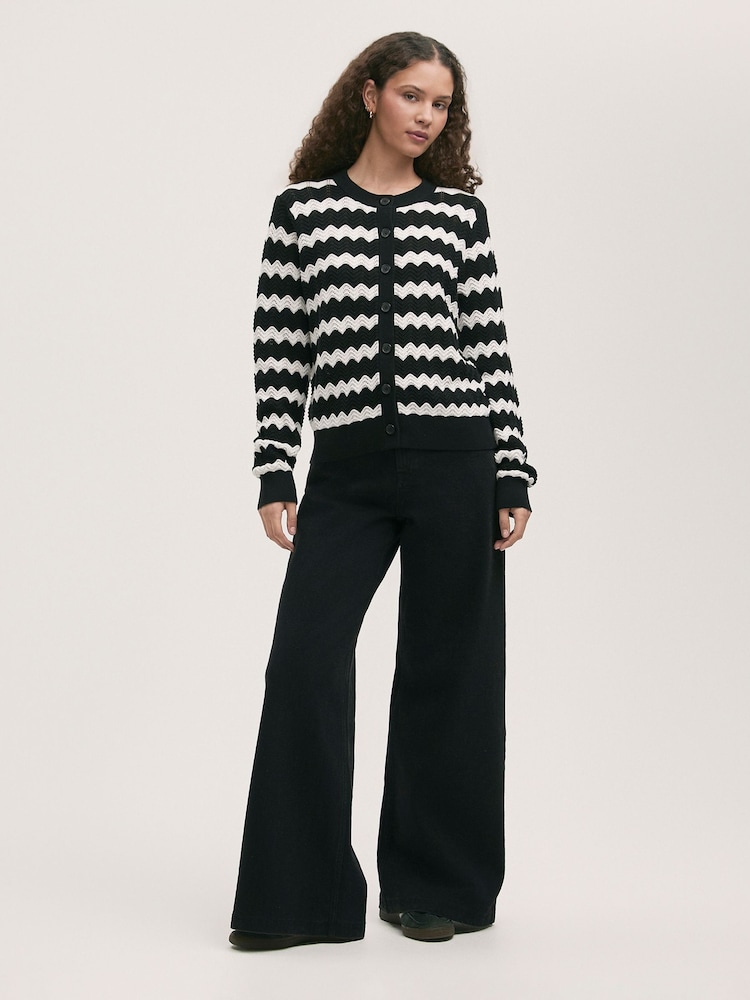 Finery Black Velma Striped Long Sleeve Cardigan - Image 2 of 4