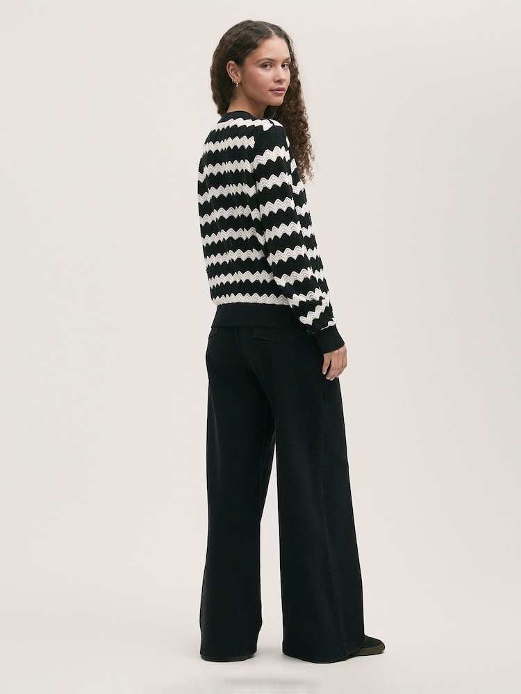 Finery Black Velma Striped Long Sleeve Cardigan - Image 4 of 4