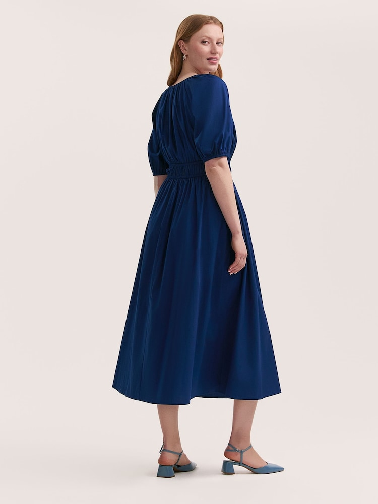 Finery Blue Piper Cotton Midi Dress - Image 4 of 4