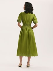 Finery Green Arianna Embroidered Cotton Midi Dress - Image 2 of 4