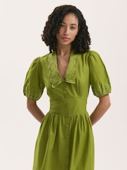 Finery Green Arianna Embroidered Cotton Midi Dress - Image 4 of 4