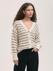 Finery Natural Alena Striped Long Sleeve Cardigan - Image 1 of 4