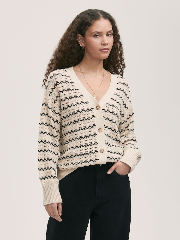 Finery Natural Alena Striped Long Sleeve Cardigan - Image 1 of 4