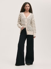 Finery Natural Alena Striped Long Sleeve Cardigan - Image 2 of 4
