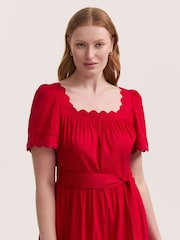 Finery Red Corina Cotton Ric Rac Detail Tiered Midi Dress - Image 3 of 4