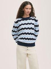Finery Blue Antonia Striped Crew Neck Jumper - Image 1 of 4