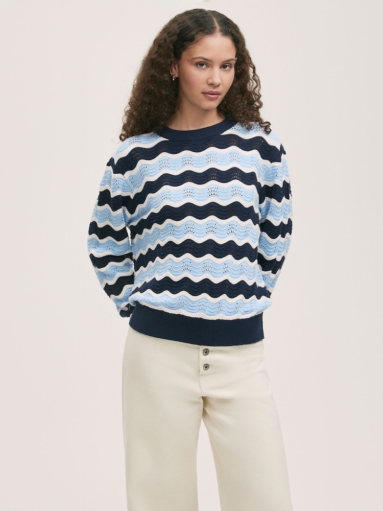 Finery Blue Antonia Striped Crew Neck Jumper - Image 1 of 4