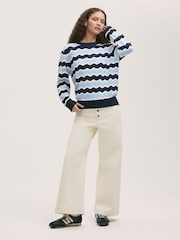 Finery Blue Antonia Striped Crew Neck Jumper - Image 2 of 4
