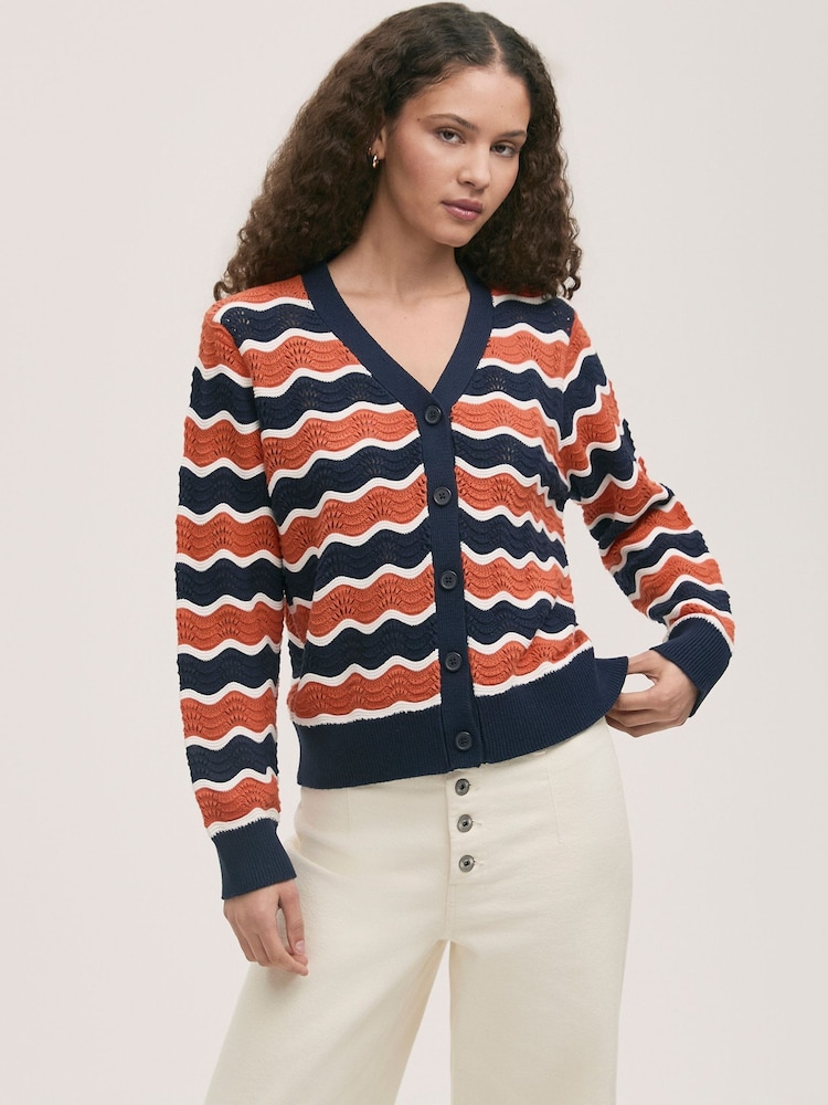 Finery Orange Kate Striped Long Sleeve Cardigan - Image 1 of 4