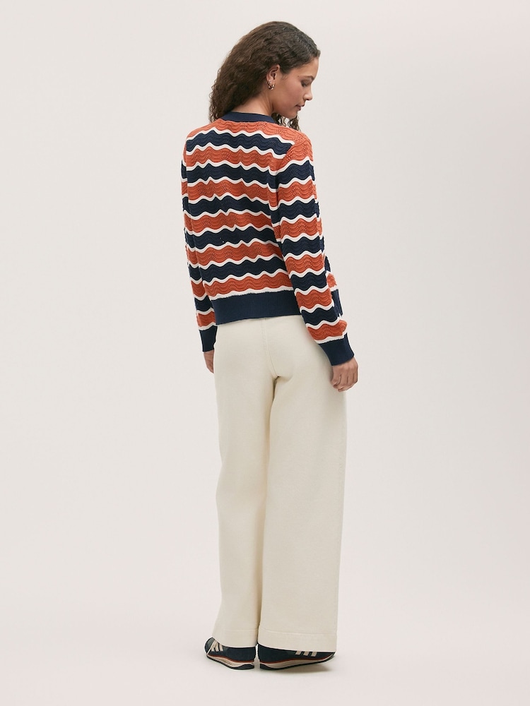 Finery Orange Kate Striped Long Sleeve Cardigan - Image 3 of 4