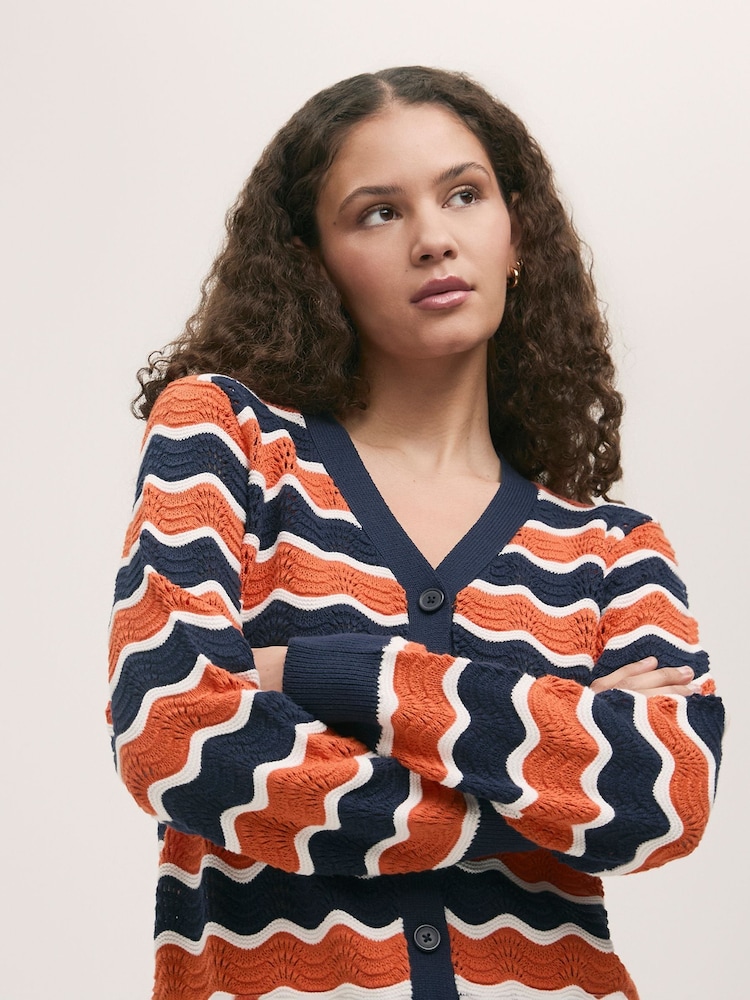 Finery Orange Kate Striped Long Sleeve Cardigan - Image 4 of 4