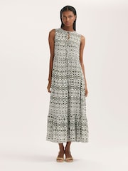 Finery Green Larissa Printed Tie Front Midi Dress - Image 1 of 4