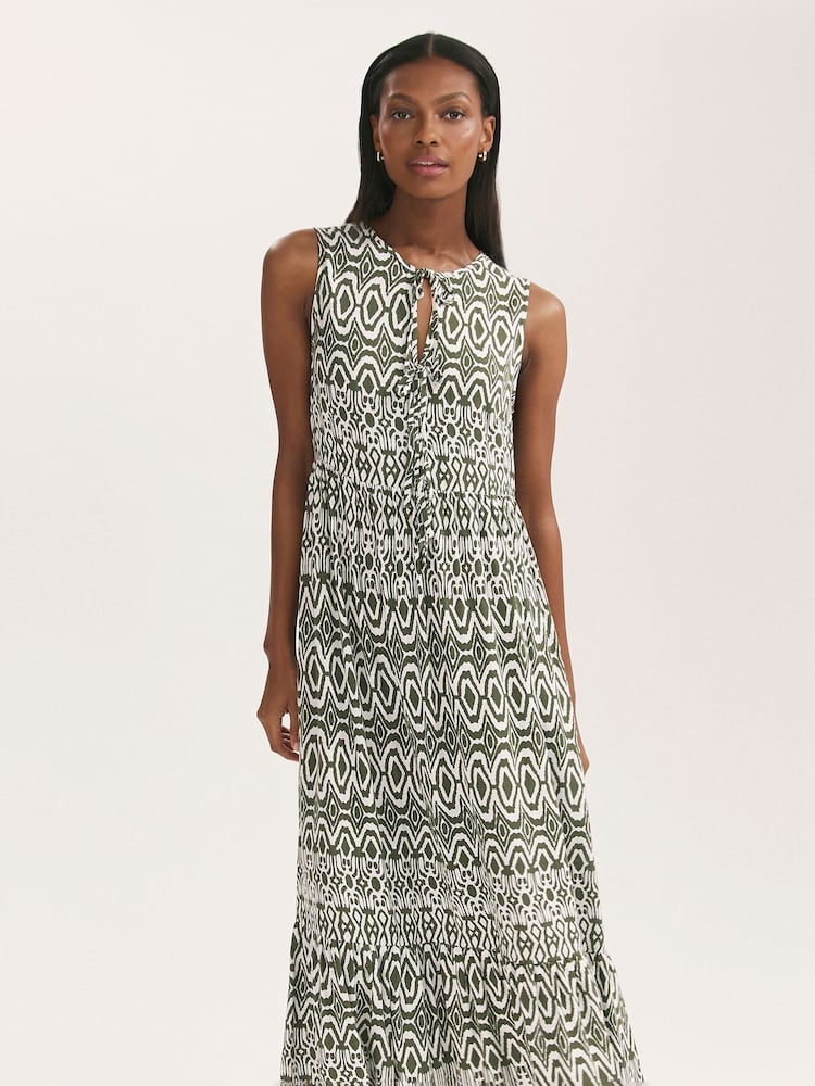 Finery Green Larissa Printed Tie Front Midi Dress - Image 2 of 4