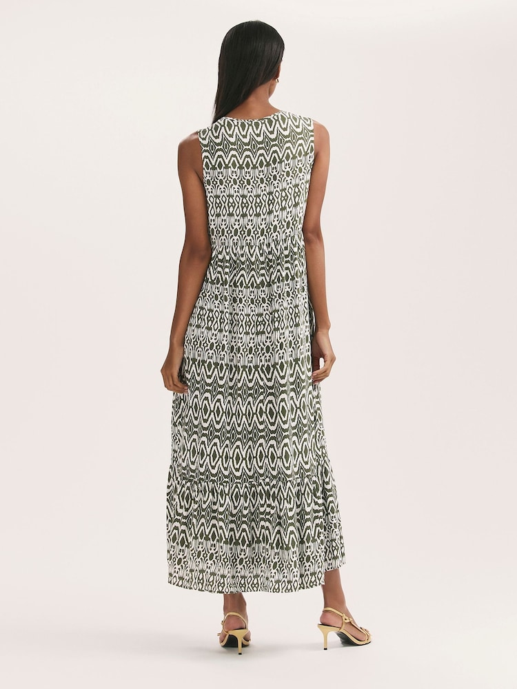Finery Green Larissa Printed Tie Front Midi Dress - Image 4 of 4