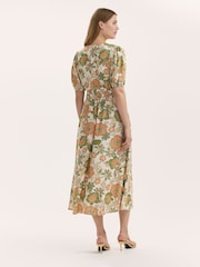 Finery Green Addison Floral Print Button Through Linen Blend Midi Dress - Image 4 of 4