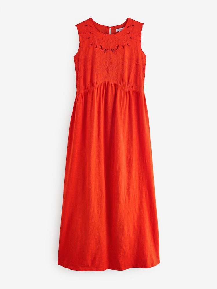 Finery Red Liberte Embroidered Cotton Jersey Midi Dress - Image 1 of 1 Finery Red Liberte Embroidered Cotton Jersey Midi Dress - Image 1 of 1