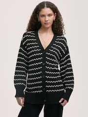 Finery Black Alena Striped Long Sleeve Cardigan - Image 1 of 4