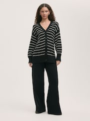 Finery Black Alena Striped Long Sleeve Cardigan - Image 2 of 4