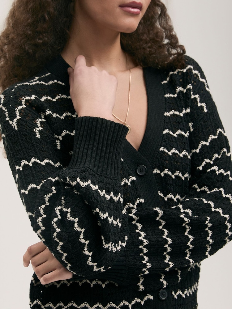 Finery Black Alena Striped Long Sleeve Cardigan - Image 4 of 4