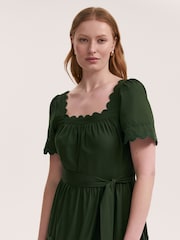 Finery Green Corina Cotton Ric Rac Detail Tiered Midi  Dress - Image 3 of 4