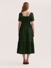 Finery Green Corina Cotton Ric Rac Detail Tiered Midi  Dress - Image 4 of 4