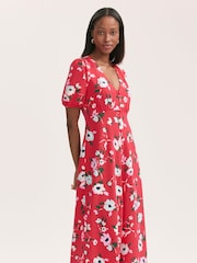 Finery Orange Robyn Floral Print Button Through Midi  Dress - Image 2 of 4
