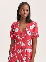 Finery Orange Robyn Floral Print Button Through Midi  Dress - Image 3 of 4