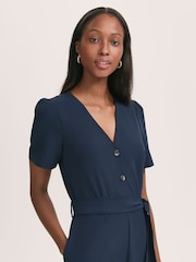 Finery Blue Uma Crepe Short Sleeve Jumpsuit - Image 3 of 4