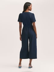Finery Blue Uma Crepe Short Sleeve Jumpsuit - Image 4 of 4