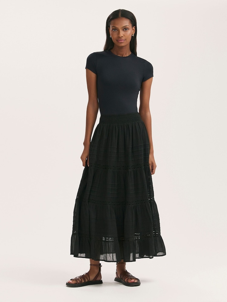 Finery Black Imani Cotton Voile Tiered Midi Skirt - Image 1 of 4 Finery Black Imani Cotton Voile Tiered Midi Skirt - Image 1 of 4
