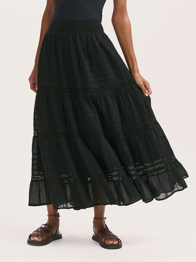 Finery Black Imani Cotton Voile Tiered Midi Skirt - Image 2 of 4 Finery Black Imani Cotton Voile Tiered Midi Skirt - Image 2 of 4