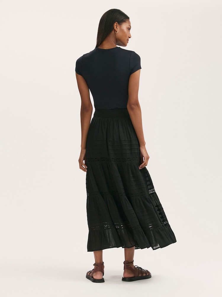 Finery Black Imani Cotton Voile Tiered Midi Skirt - Image 4 of 4 Finery Black Imani Cotton Voile Tiered Midi Skirt - Image 4 of 4