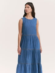 Finery Blue Essie Denim Sleeveless Midi Tiered Dress - Image 2 of 4