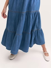 Finery Blue Essie Denim Sleeveless Midi Tiered Dress - Image 3 of 4