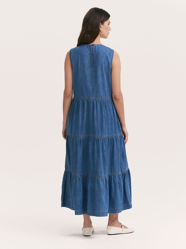 Finery Blue Essie Denim Sleeveless Midi Tiered Dress - Image 4 of 4