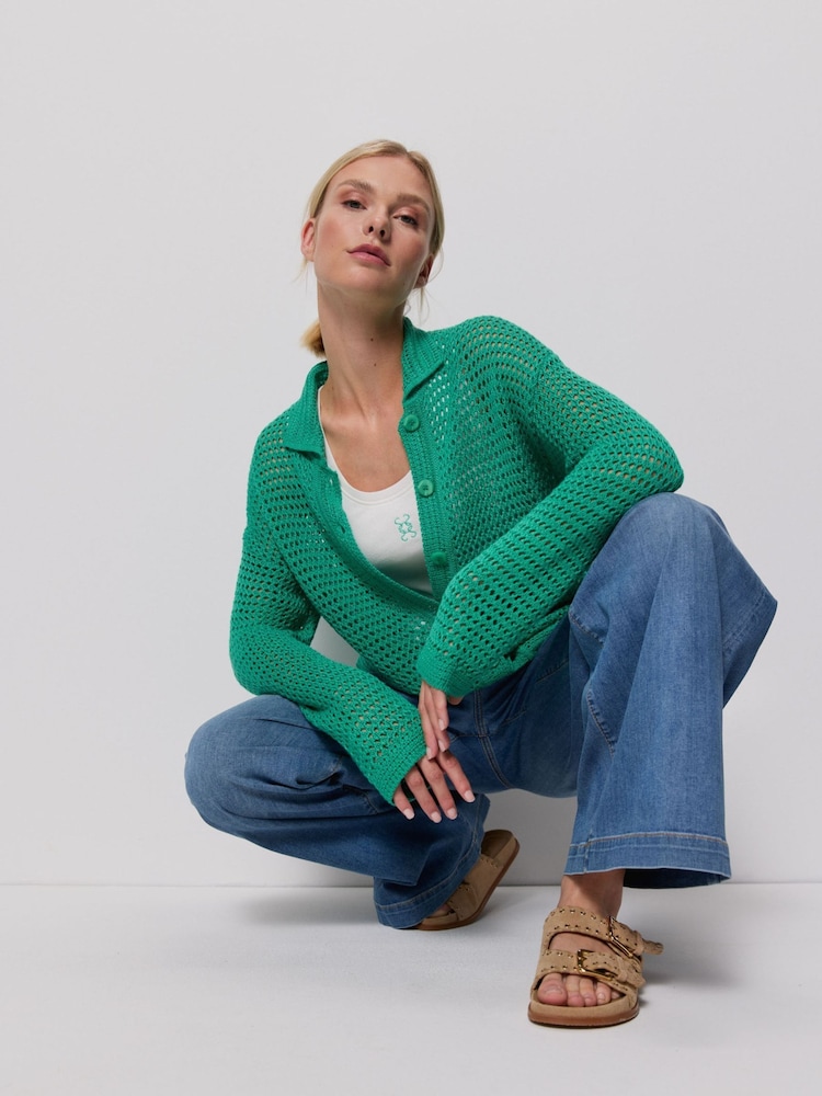 Smith & Soul Green Crochet Button Through Cardigan - Image 8 of 8