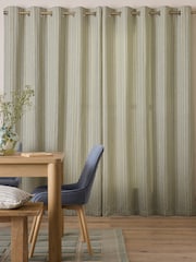 Blue/Green Blue Green Stripe Eyelet Curtains - Image 2 of 5