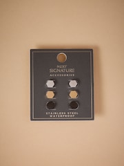 DCK Mens Silver Tone Stainless Steel Hexagon Stud Earrings Pack - Image 4 of 4
