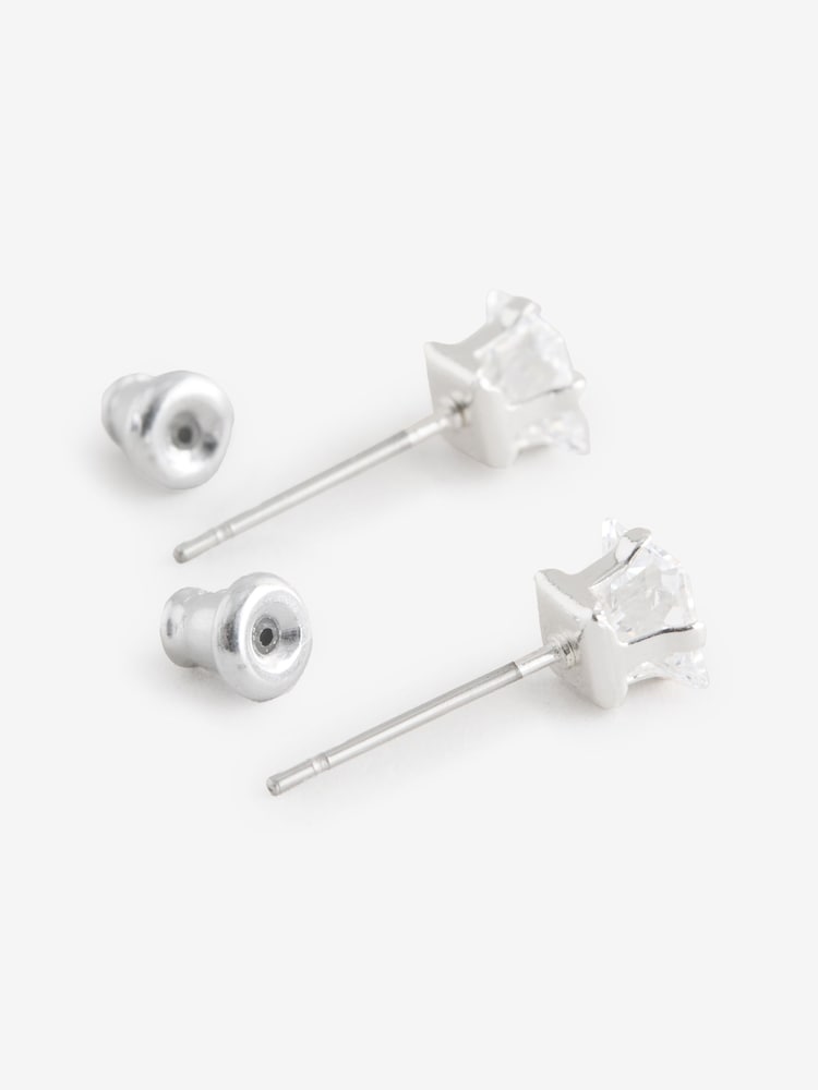 DCK Mens Silver Tone Cubic Zirconia Stud Earrings - Image 2 of 3