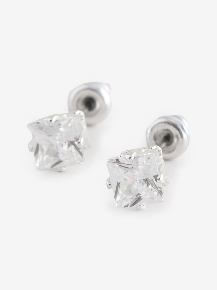 DCK Mens Silver Tone Cubic Zirconia Stud Earrings - Image 3 of 3