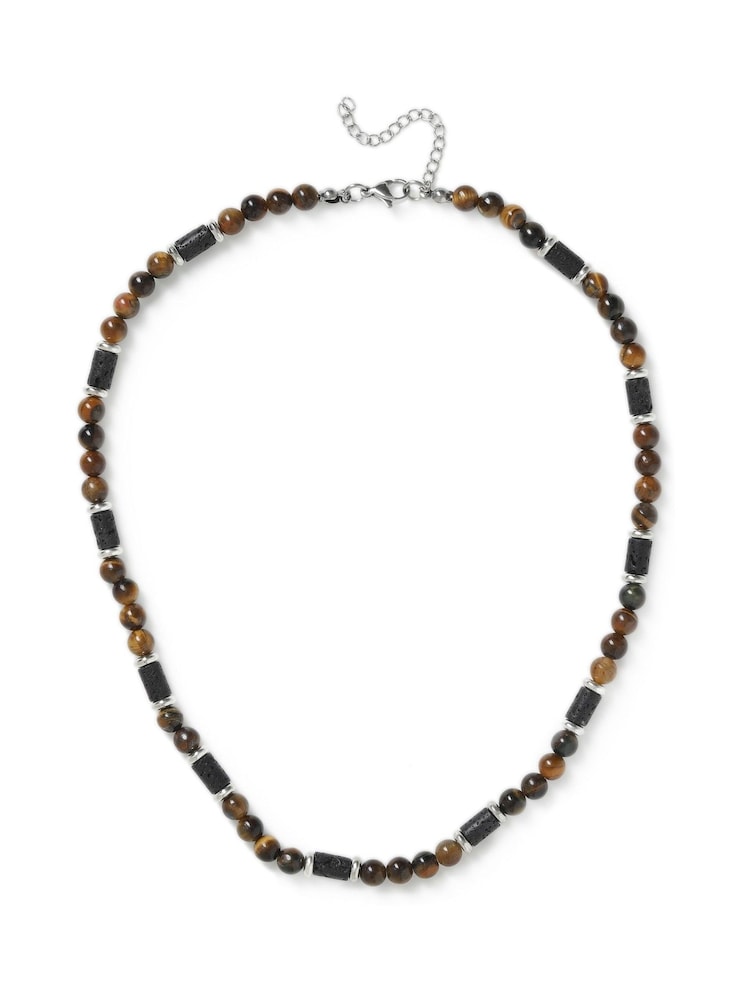 DCK Mens Tigers Eye And Lava Bead Brown Necklace - Image 1 of 2