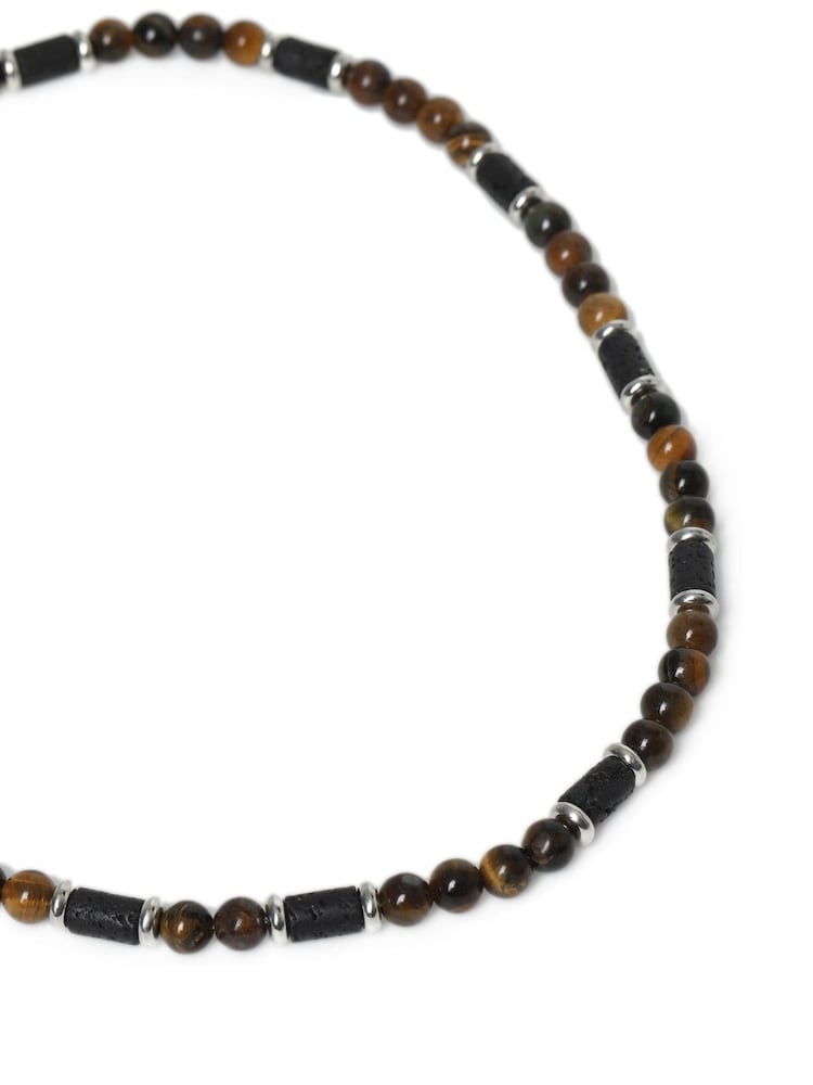 DCK Mens Tigers Eye And Lava Bead Brown Necklace - Image 2 of 2