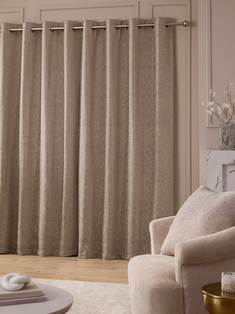 Natural Zebra Chenille Eyelet Lined Curtains - Image 2 of 5